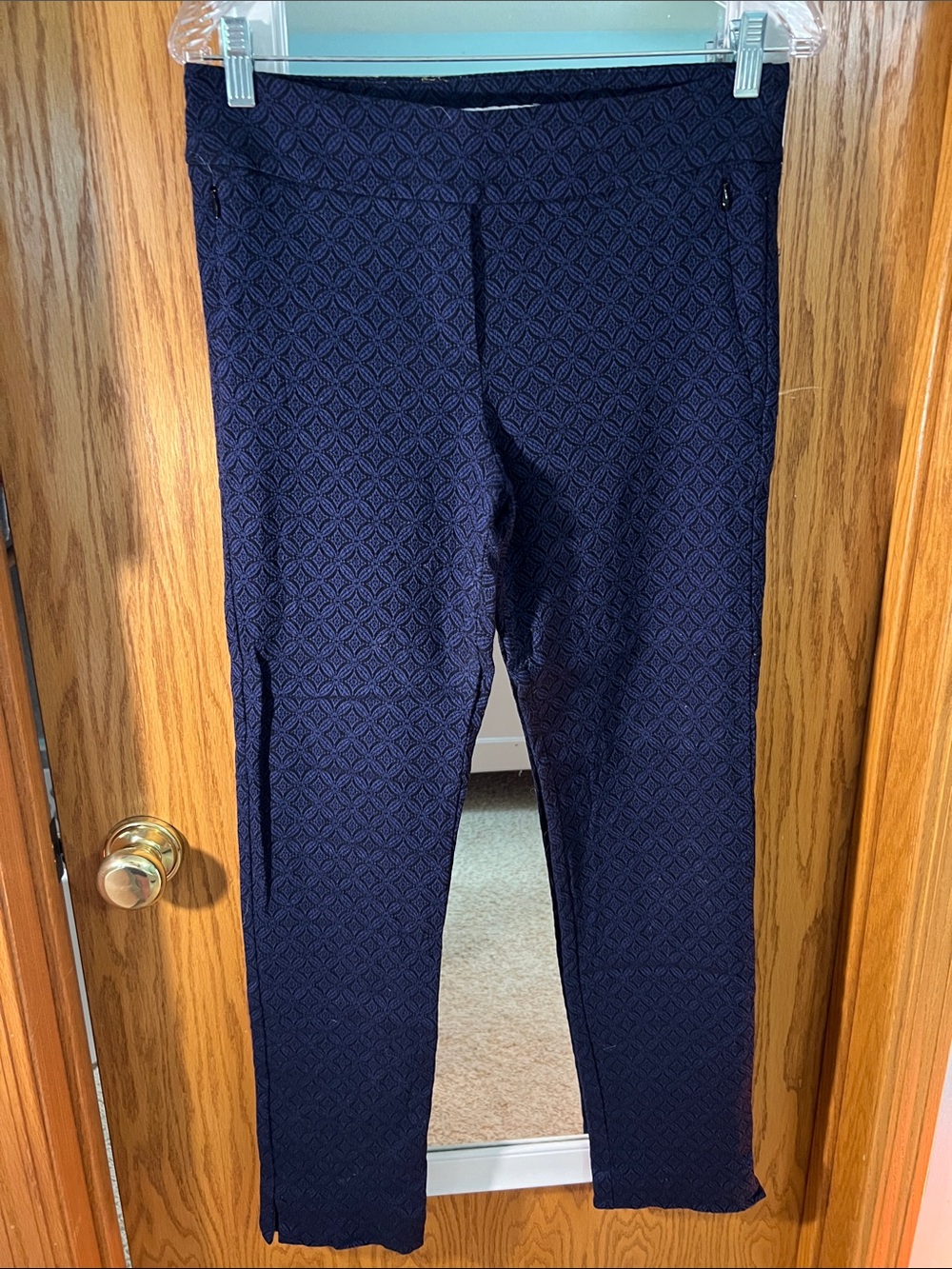 Margaret M Navy Textured Straight-Leg Pants